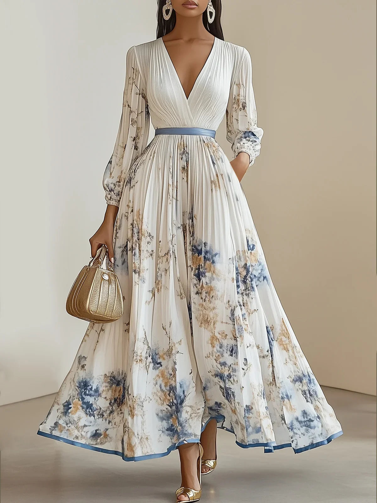 Women’s Elegant Floral Dress with V-Neck for Weddings and Special Occasions 1