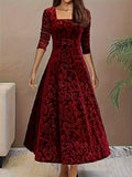 Women’s Elegant Floral Midi Dress Luxurious Velvet Design 0