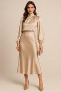 Women’s Elegant High Waist Midi Dress Versatile Style for Formal and Casual Events 0