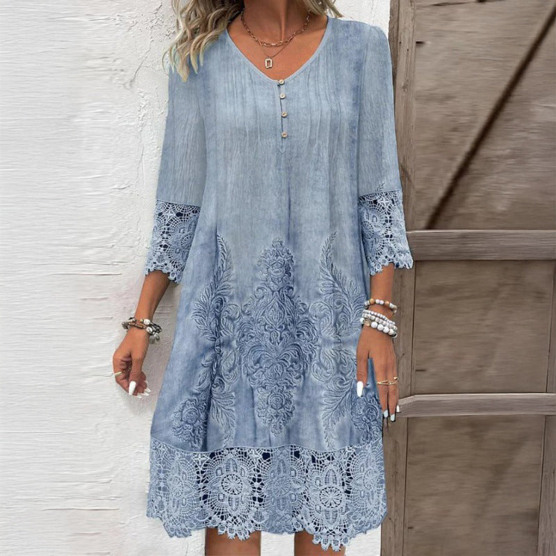 Women’s Elegant Lace Dress Vintage Style with Three-Quarter Sleeves 1