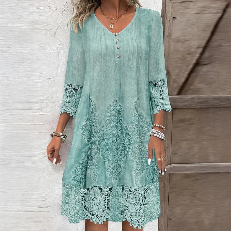 Women’s Elegant Lace Dress Vintage Style with Three-Quarter Sleeves 2