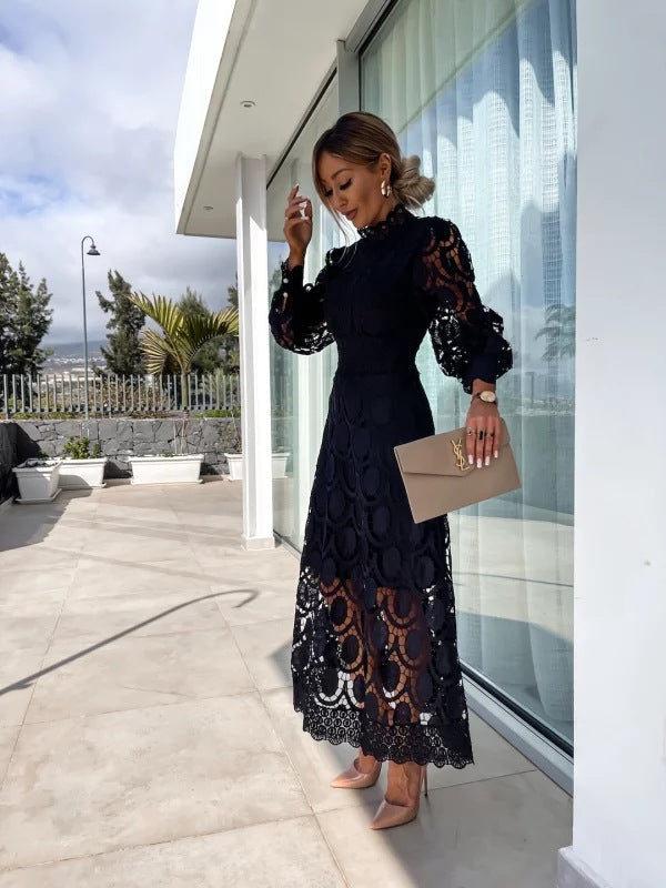Women’s Elegant Lace Midi Dress High Neckline Design 6