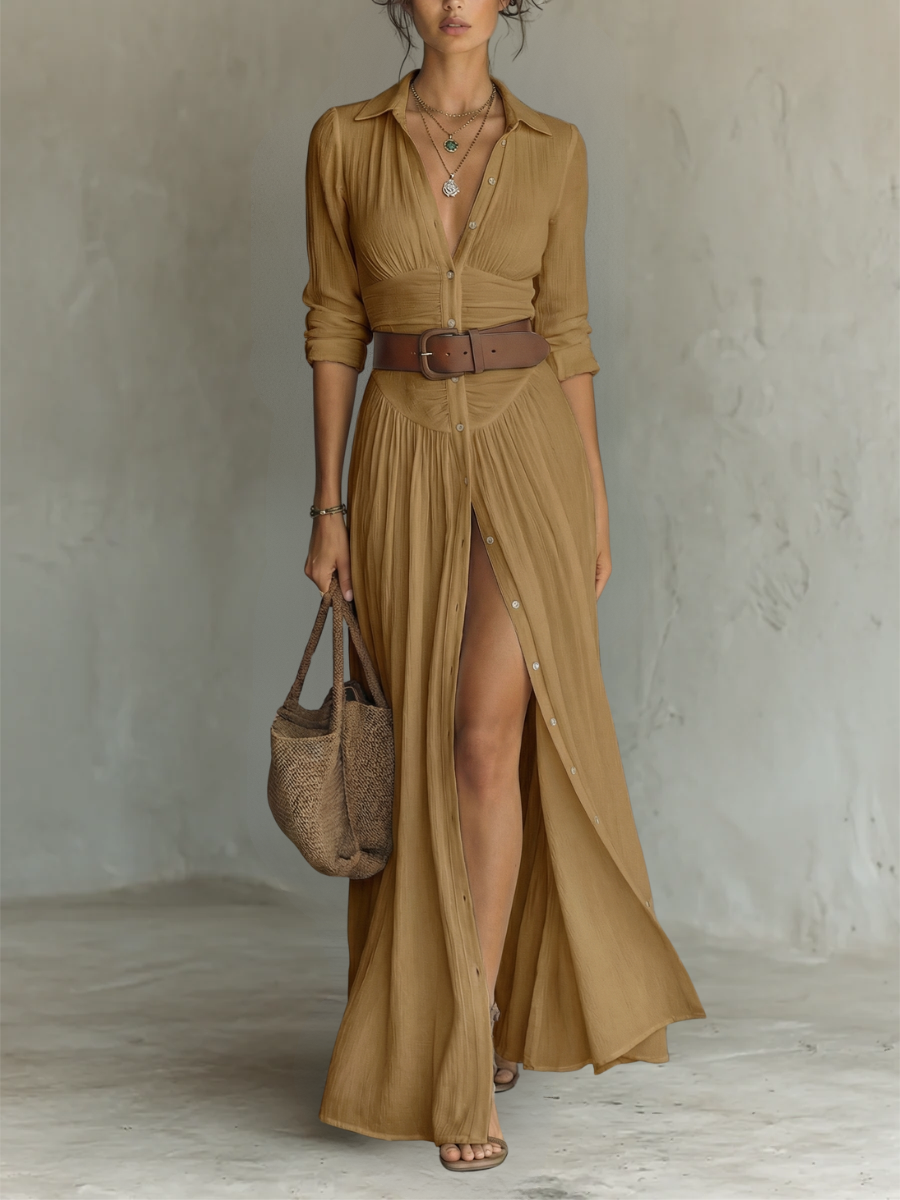 Women’s Elegant Long Sleeve Maxi Dress with Pleated Skirt 5