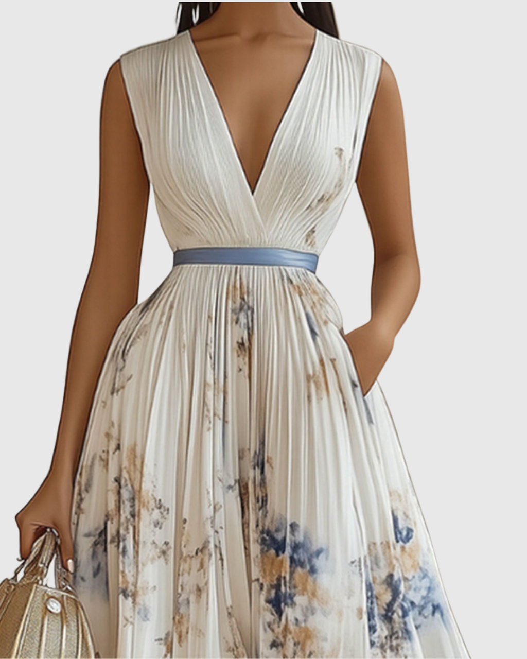 Women’s Elegant Maxi Dress Flattering V-Neck with Floral Print 1
