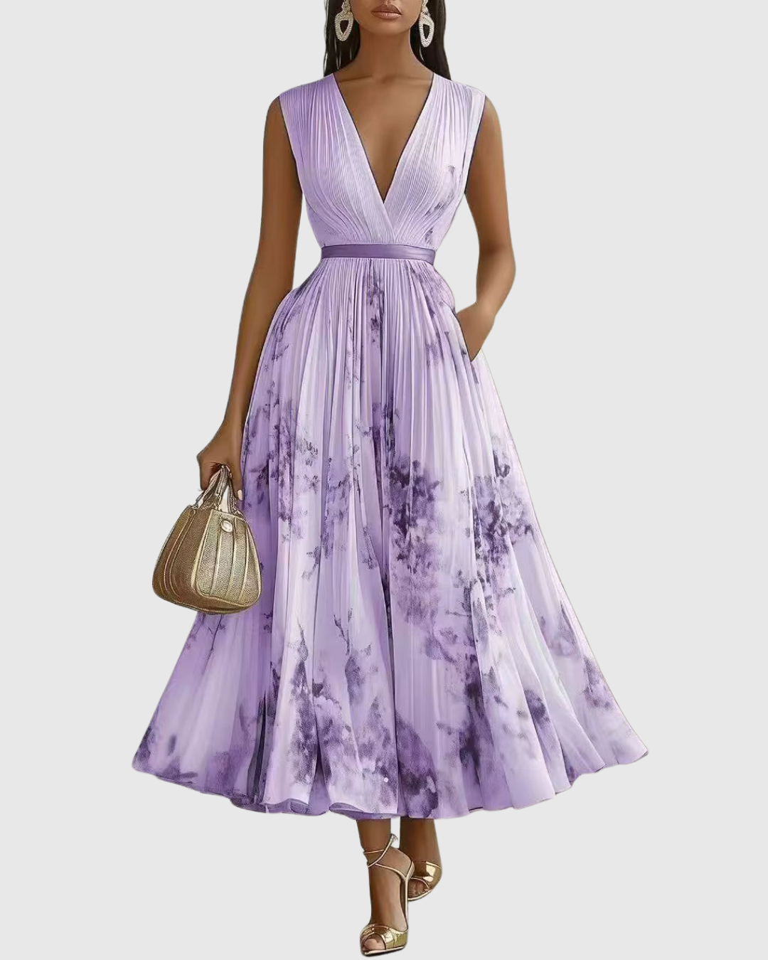 Women’s Elegant Maxi Dress Flattering V-Neck with Floral Print 11