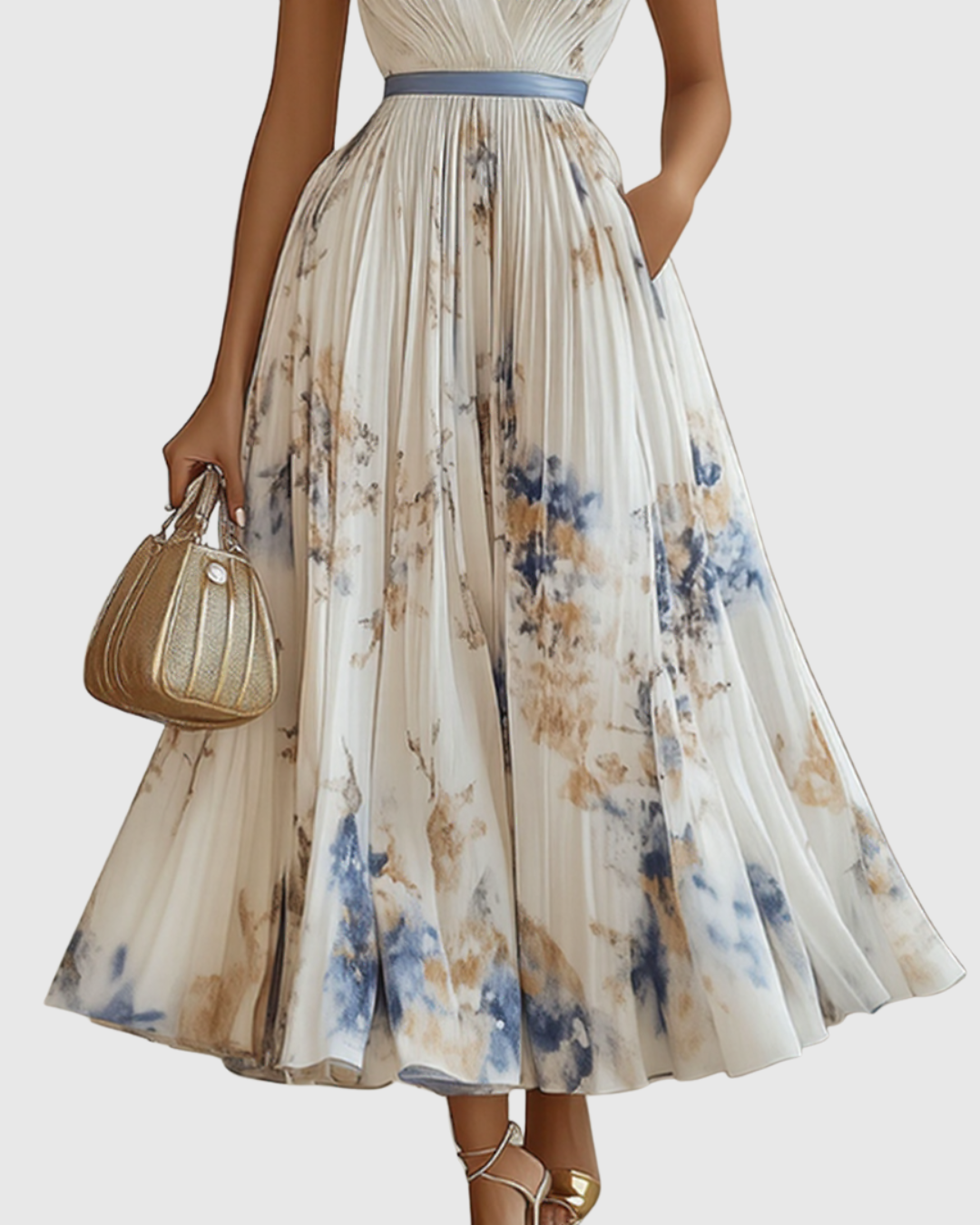 Women’s Elegant Maxi Dress Flattering V-Neck with Floral Print 2