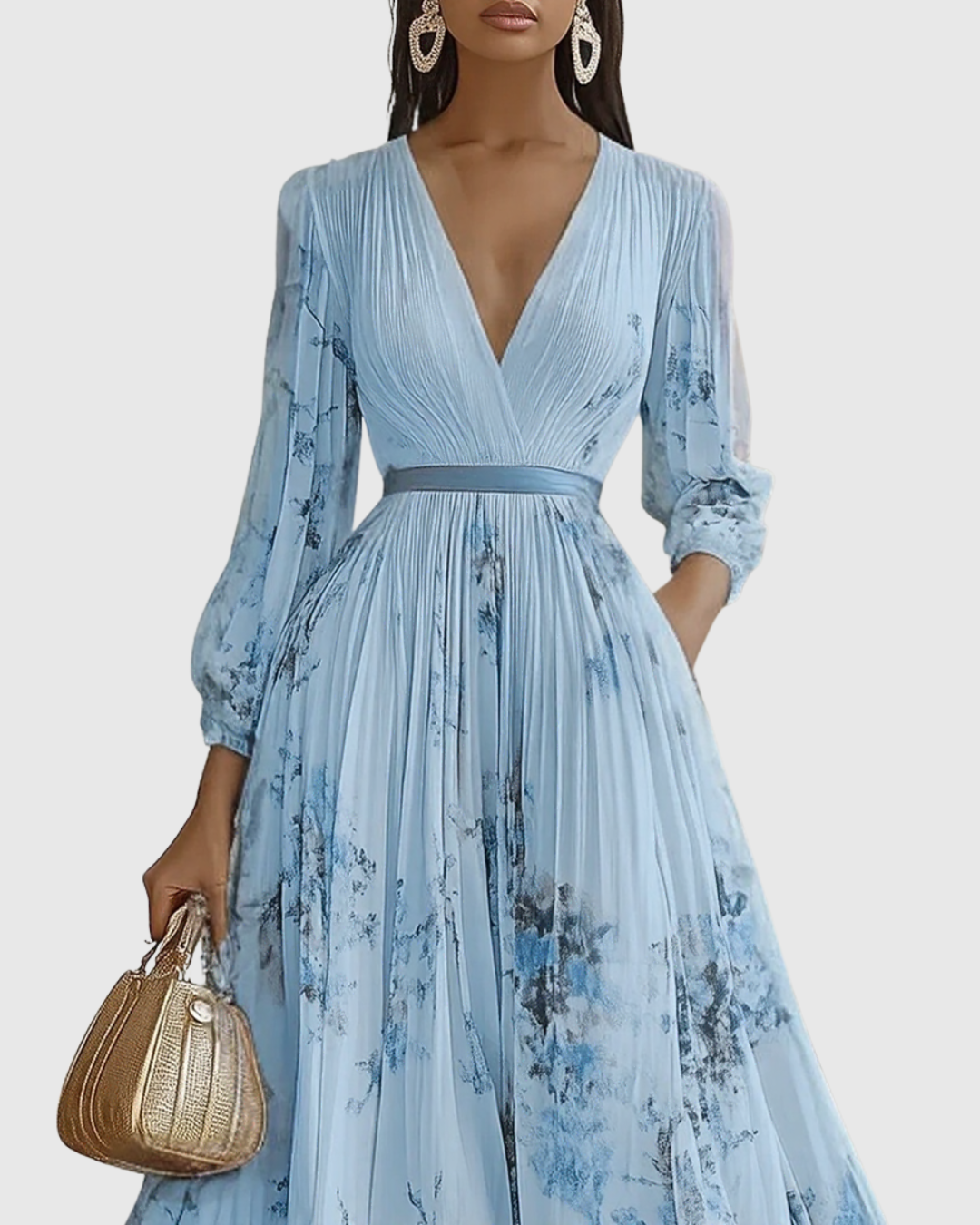 Women’s Elegant Maxi Dress Flattering V-Neck with Floral Print 4