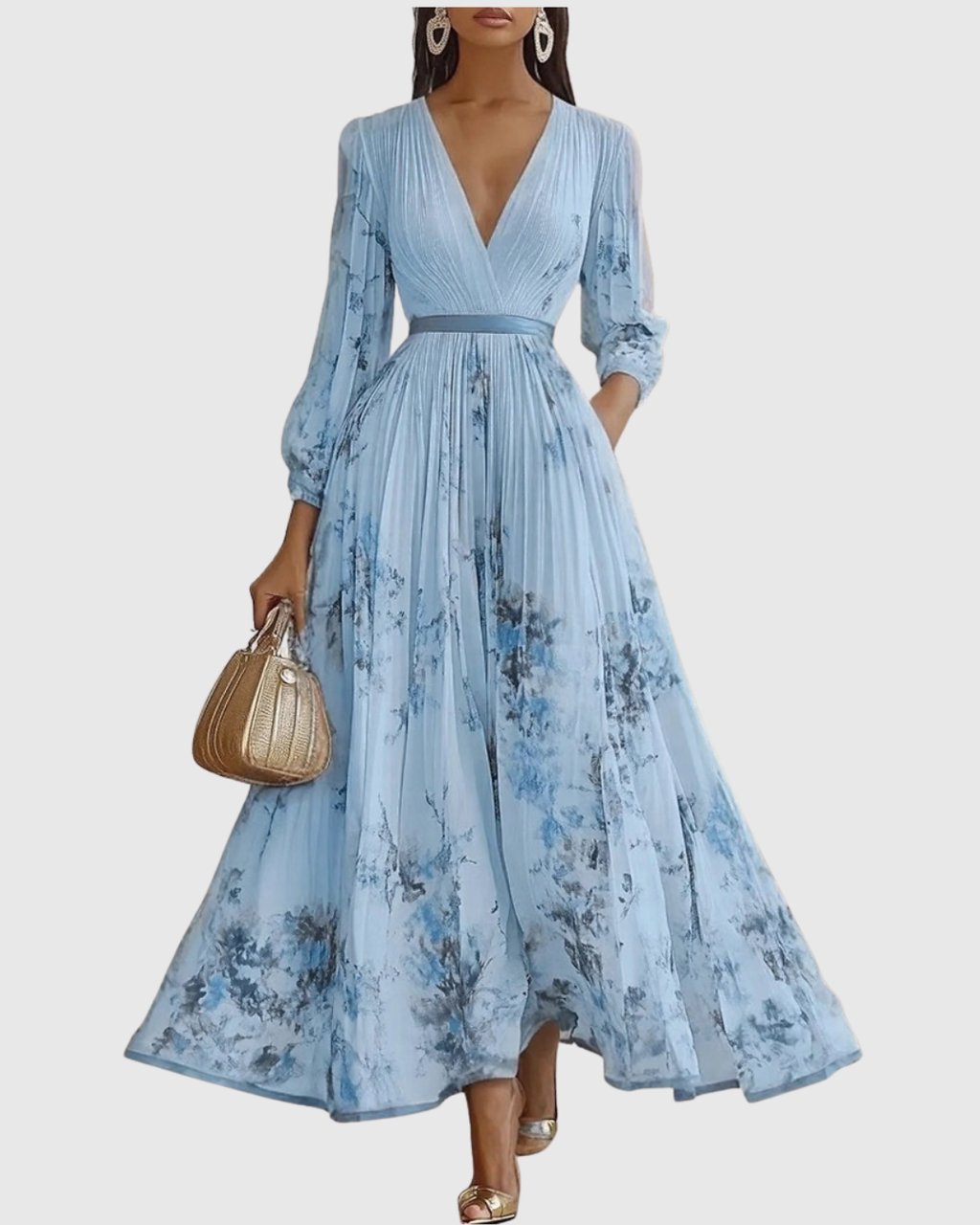 Women’s Elegant Maxi Dress Flattering V-Neck with Floral Print 5