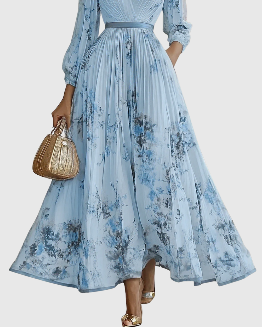Women’s Elegant Maxi Dress Flattering V-Neck with Floral Print 6