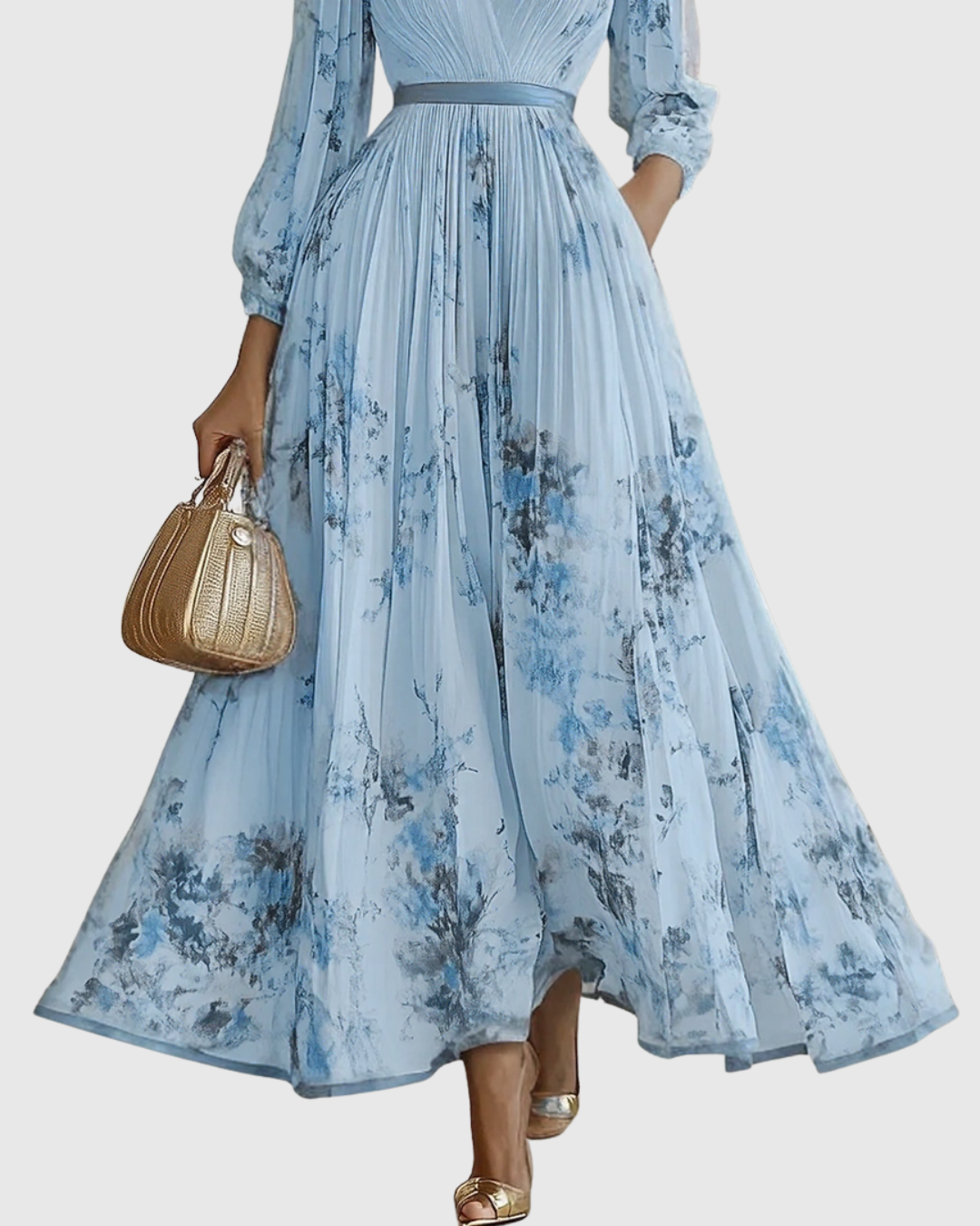 Women’s Elegant Maxi Dress Flattering V-Neck with Floral Print 6