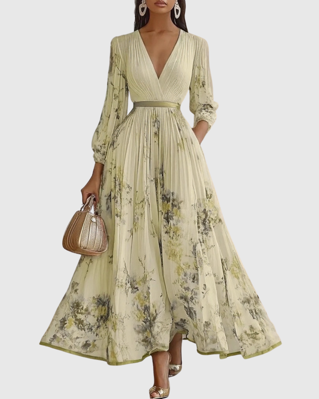 Women’s Elegant Maxi Dress Flattering V-Neck with Floral Print 7