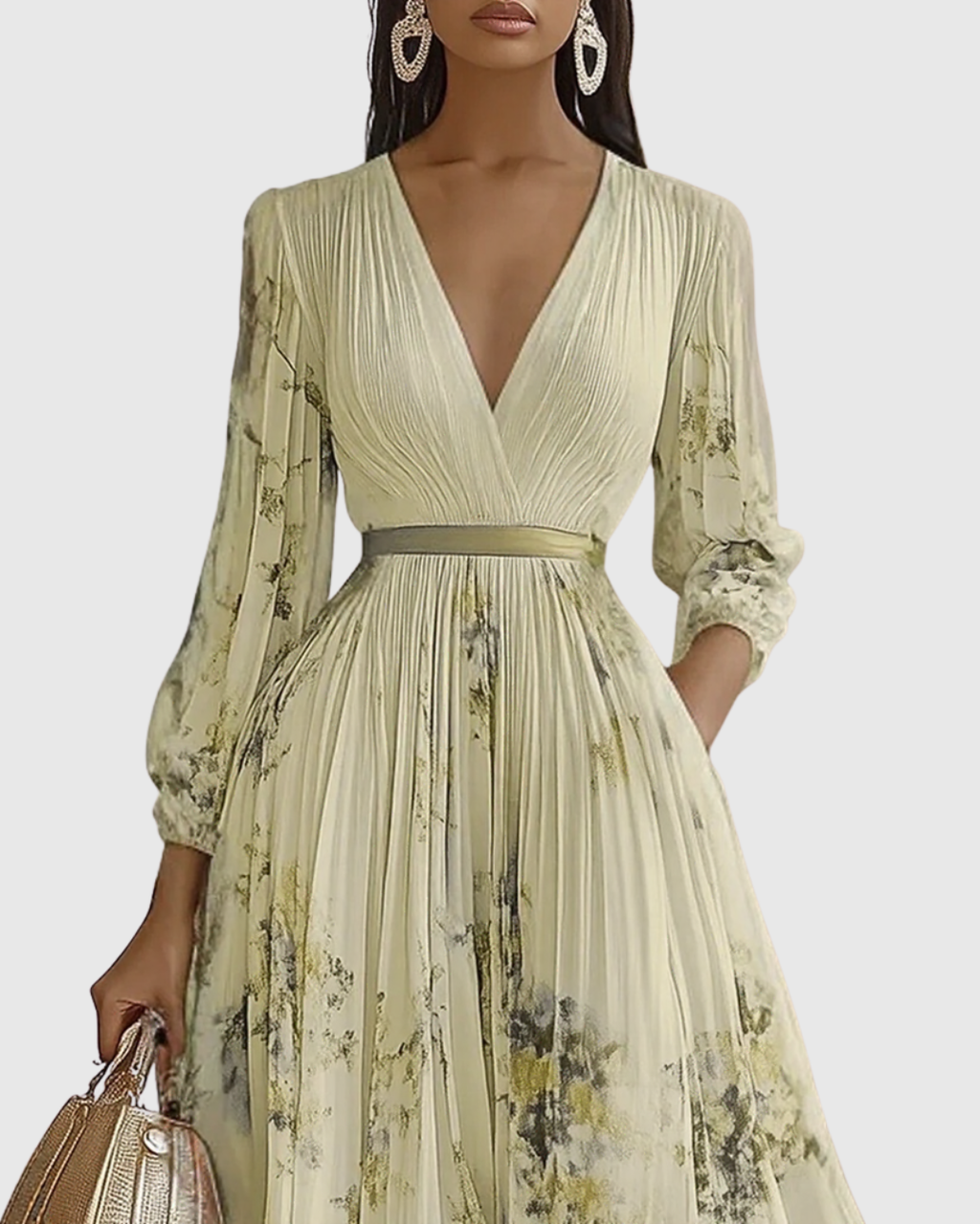 Women’s Elegant Maxi Dress Flattering V-Neck with Floral Print 8