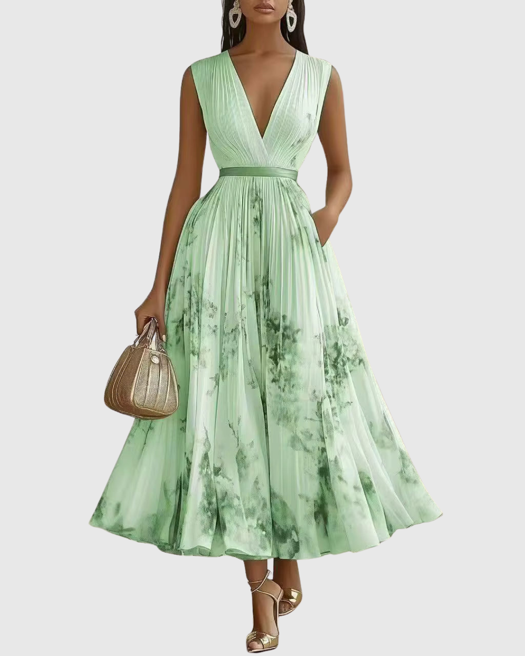 Women’s Elegant Maxi Dress Flattering V-Neck with Floral Print 9