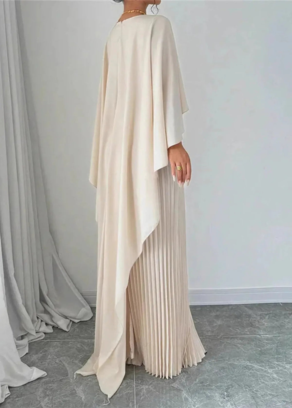 Women’s Elegant Maxi Dress Flowing Cape Overlay Design 2