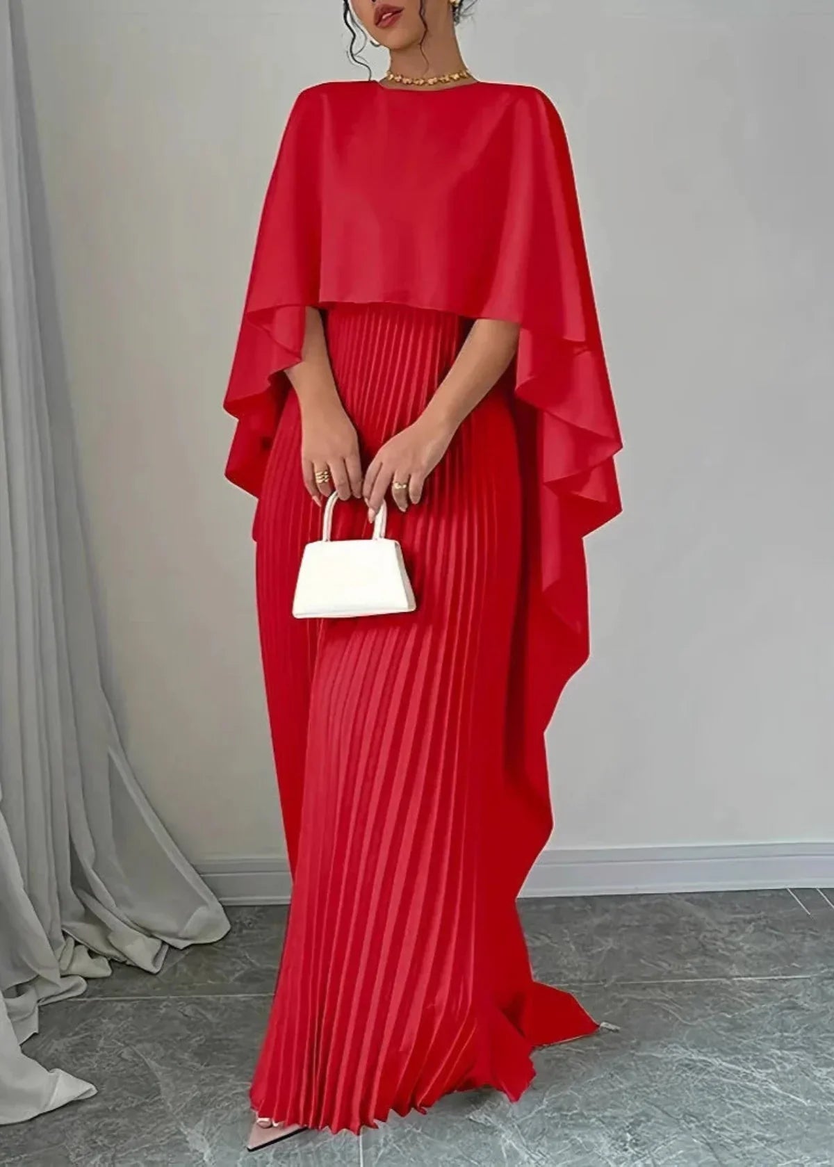 Women’s Elegant Maxi Dress Flowing Cape Overlay Design 3