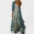 Women’s Elegant Maxi Dress Two-Piece Set Soft Coffee Print 0