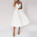 Women’s Elegant Midi Dress Flared Skirt with Slim Straps 0