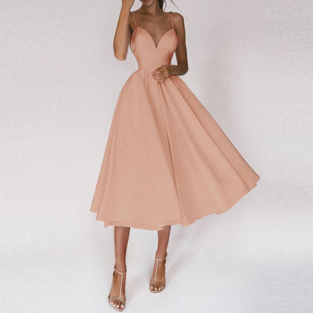 Women’s Elegant Midi Dress Flared Skirt with Slim Straps 2