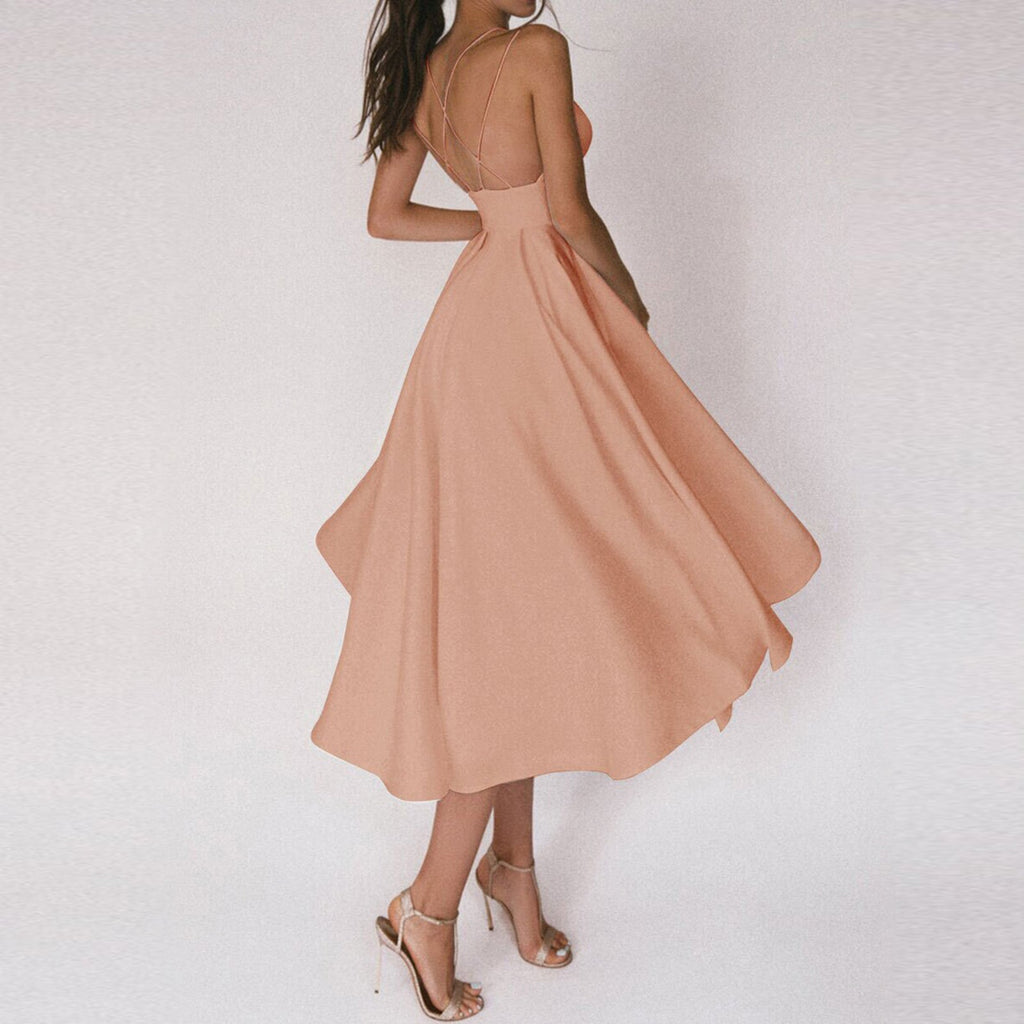 Women’s Elegant Midi Dress Flared Skirt with Slim Straps 3