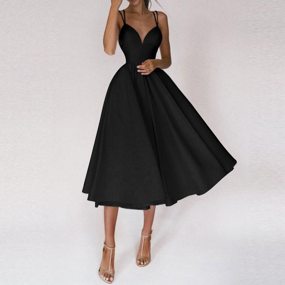 Women’s Elegant Midi Dress Flared Skirt with Slim Straps 4
