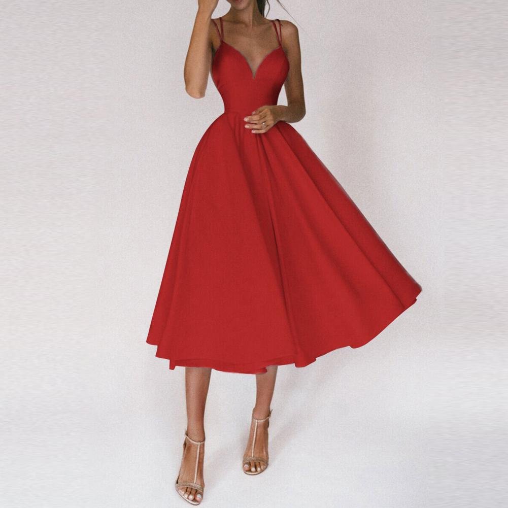 Women’s Elegant Midi Dress Flared Skirt with Slim Straps 5