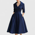Women’s Elegant Midi Dress Flattering V-Neck and Flared Skirt 0