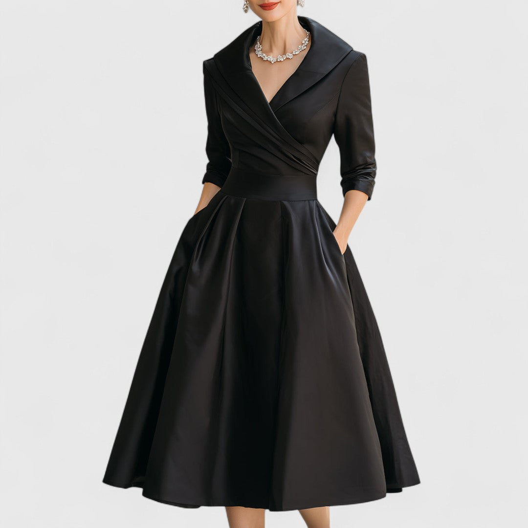 Women’s Elegant Midi Dress Flattering V-Neck and Flared Skirt 1