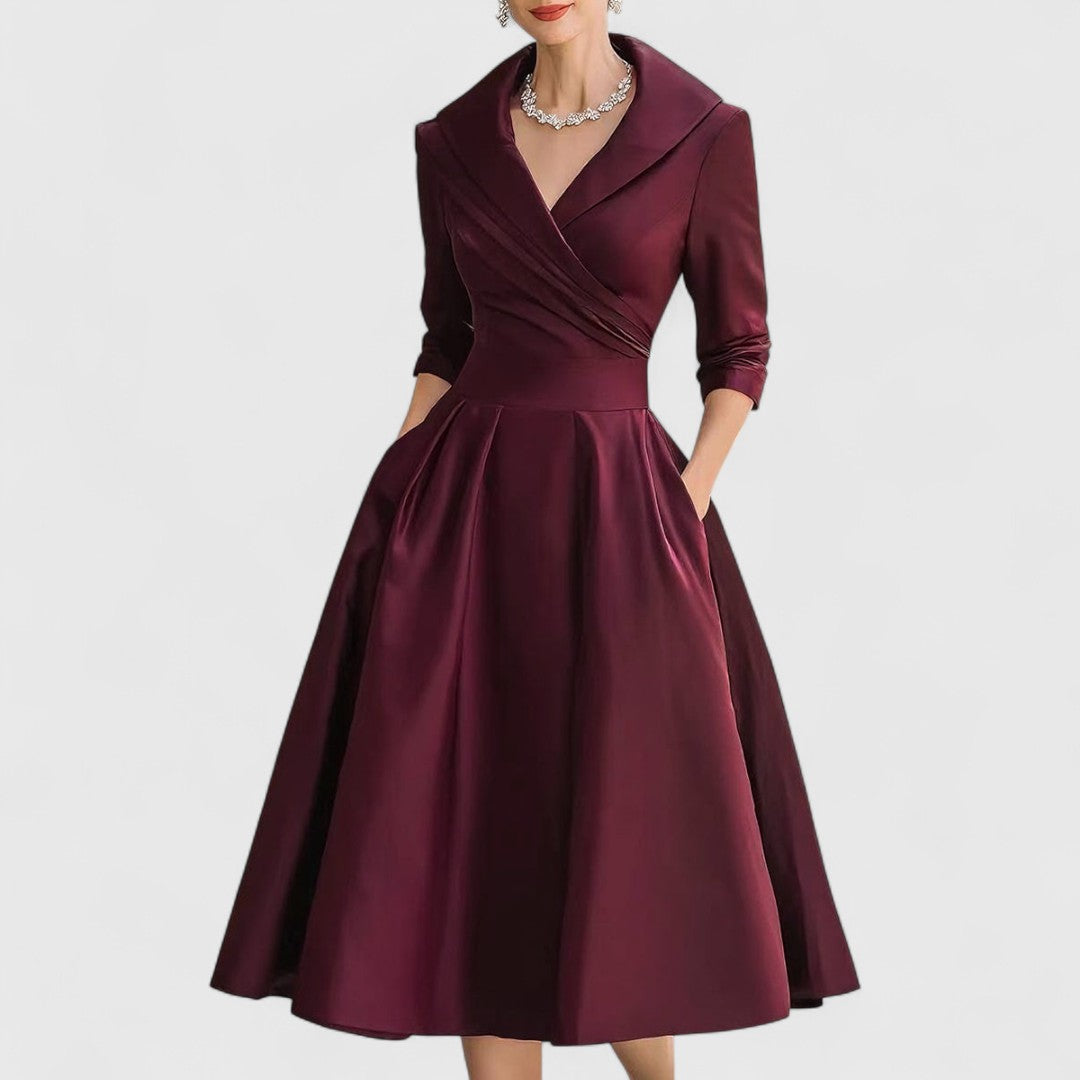 Women’s Elegant Midi Dress Flattering V-Neck and Flared Skirt 2