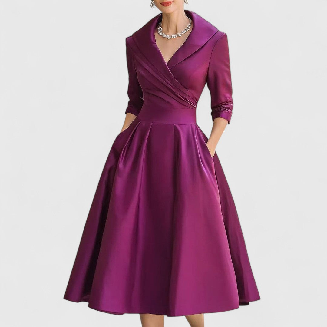 Women’s Elegant Midi Dress Flattering V-Neck and Flared Skirt 3