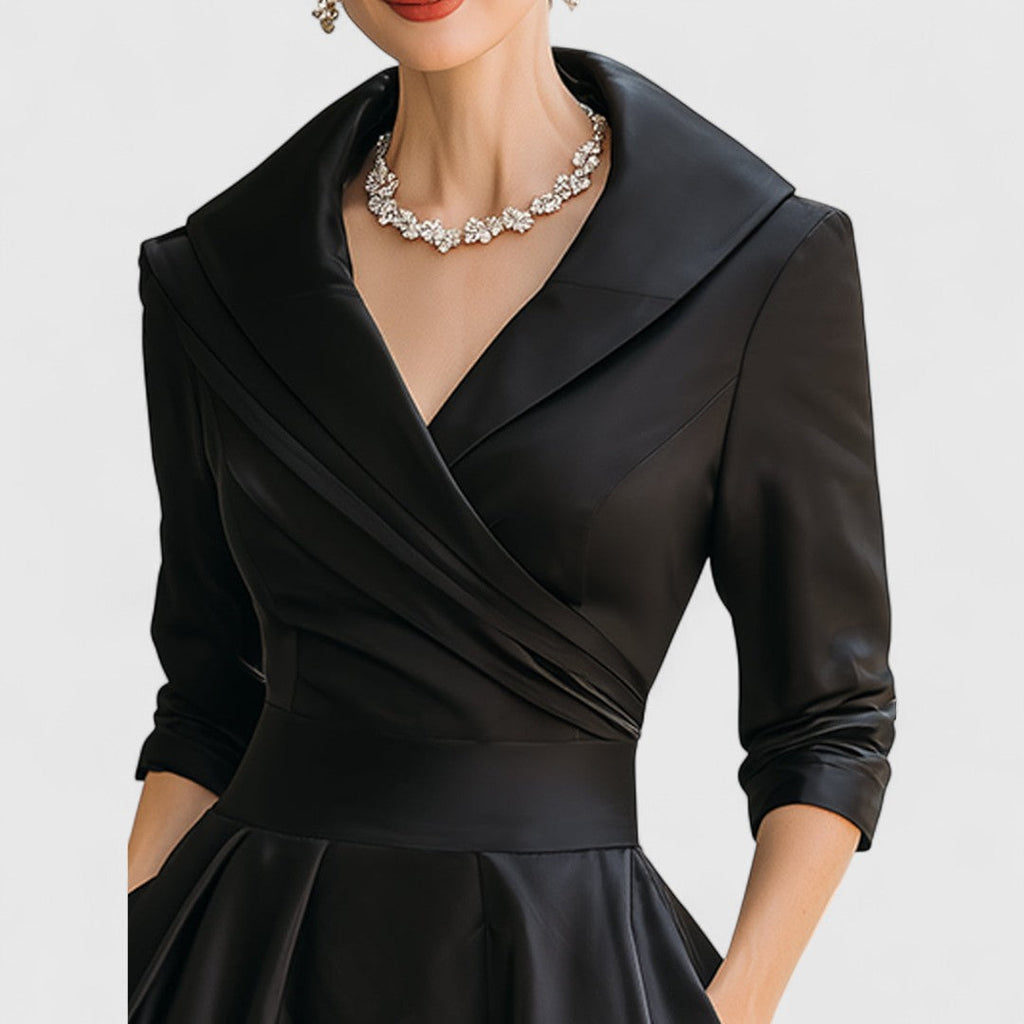 Women’s Elegant Midi Dress Flattering V-Neck and Flared Skirt 5