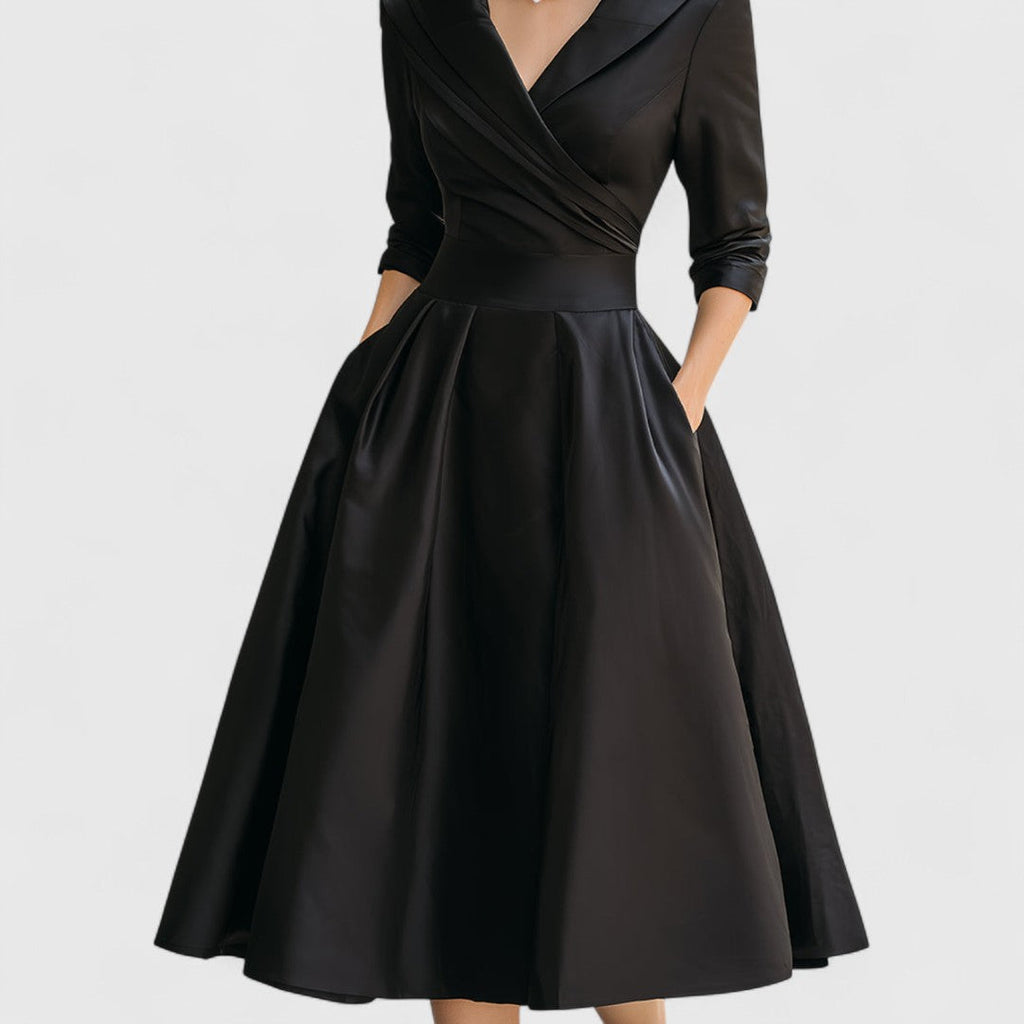 Women’s Elegant Midi Dress Flattering V-Neck and Flared Skirt 6