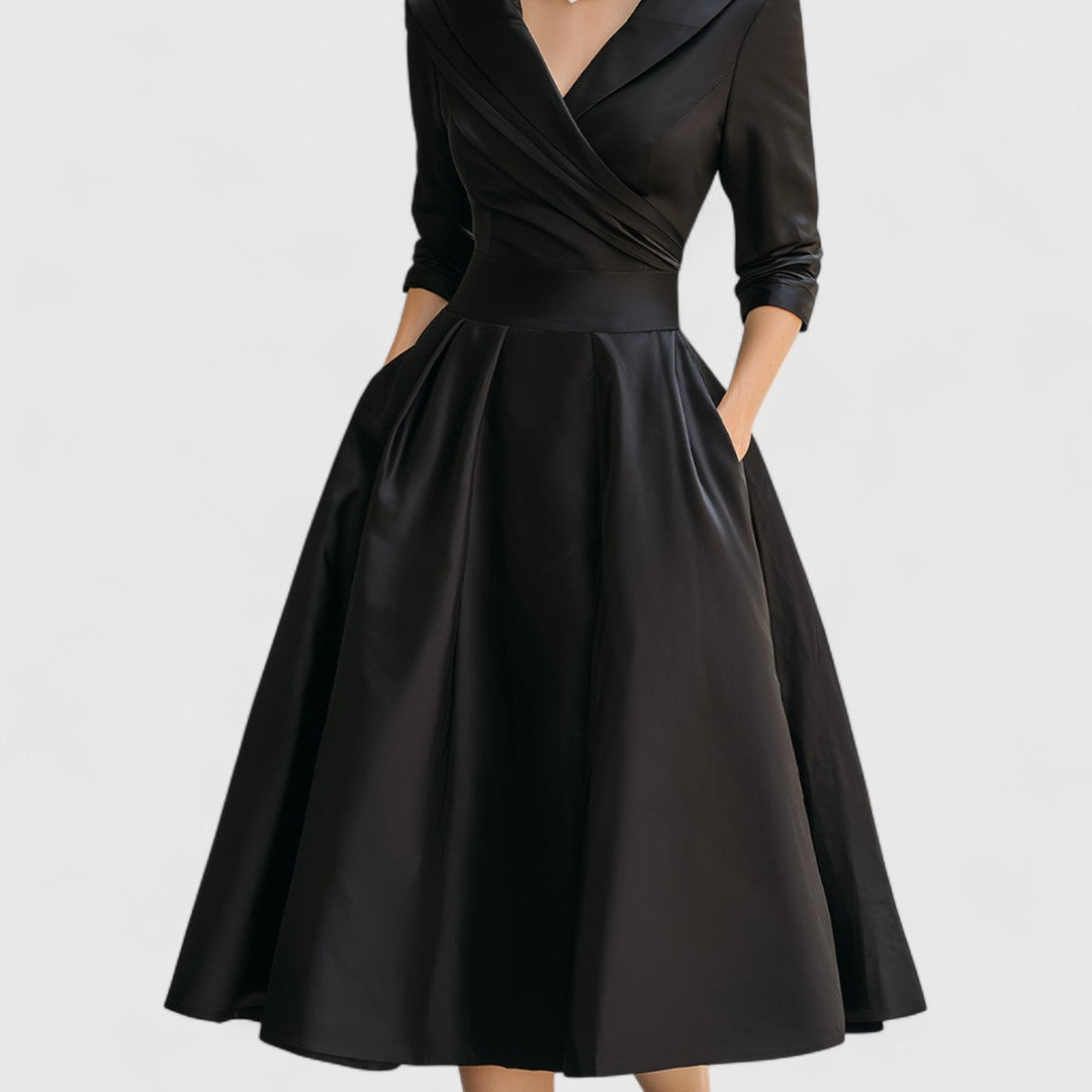 Women’s Elegant Midi Dress Flattering V-Neck and Flared Skirt 6