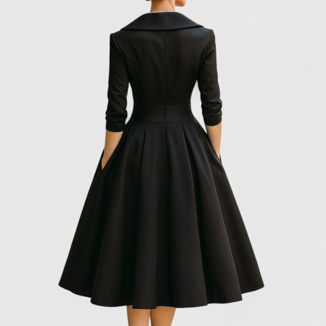 Women’s Elegant Midi Dress Flattering V-Neck and Flared Skirt 7