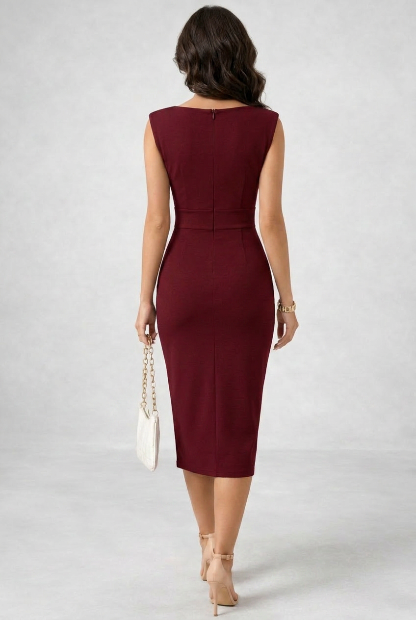 Women’s Elegant Midi Dress Graceful Cowl Neck Sleeveless Style in White 2