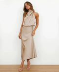 Women’s Elegant Midi Dress Sleeveless High Neck Style 0