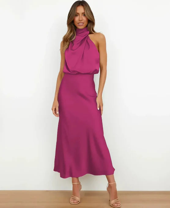 Women’s Elegant Midi Dress Sleeveless High Neck Style 13