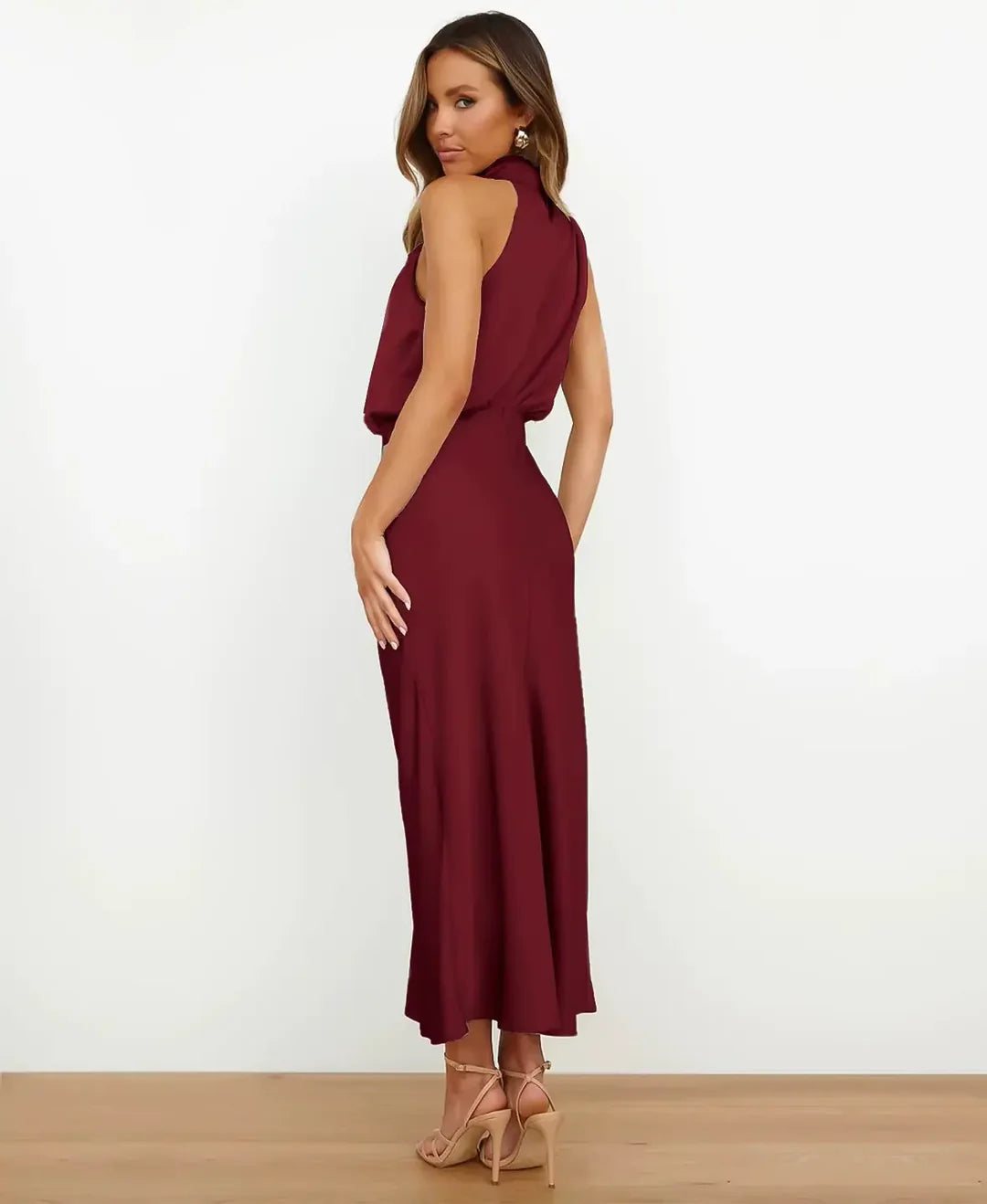 Women’s Elegant Midi Dress Sleeveless High Neck Style 4