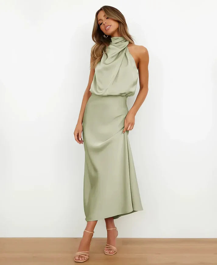 Women’s Elegant Midi Dress Sleeveless High Neck Style 6