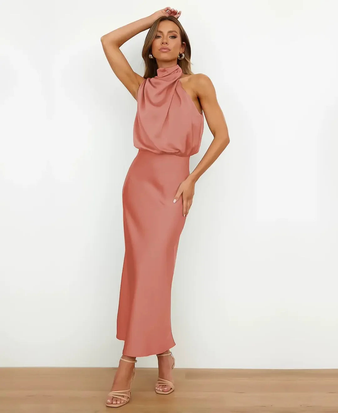 Women’s Elegant Midi Dress Sleeveless High Neck Style 7