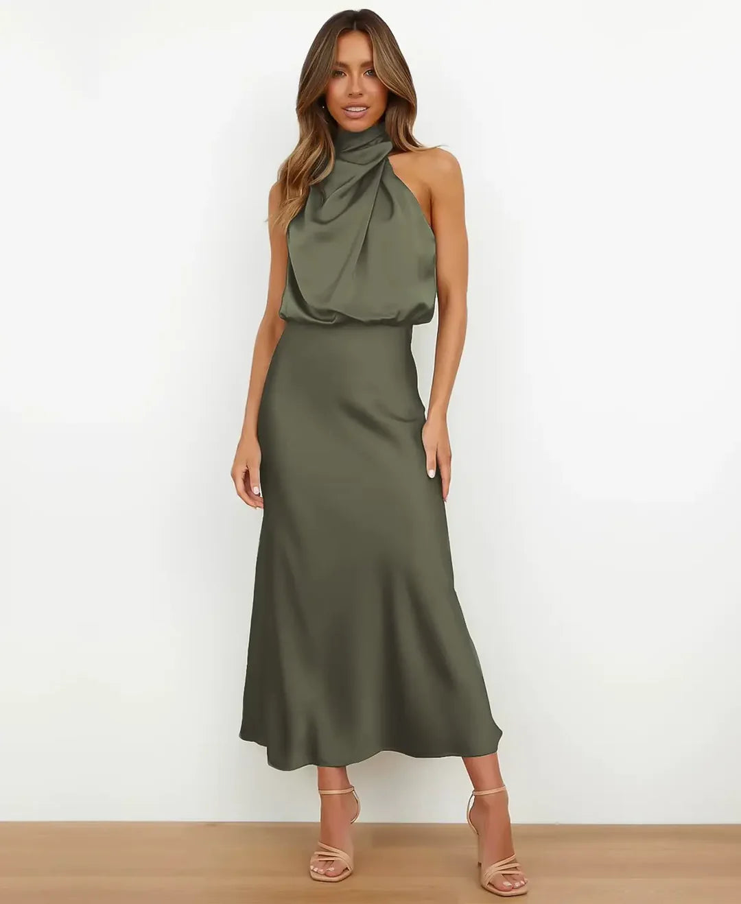Women’s Elegant Midi Dress Sleeveless High Neck Style 8