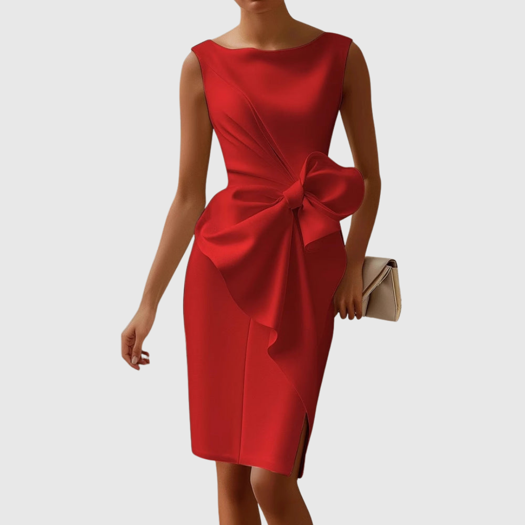 Women’s Elegant Midi Dress with Bow Detail for Formal Occasions 1