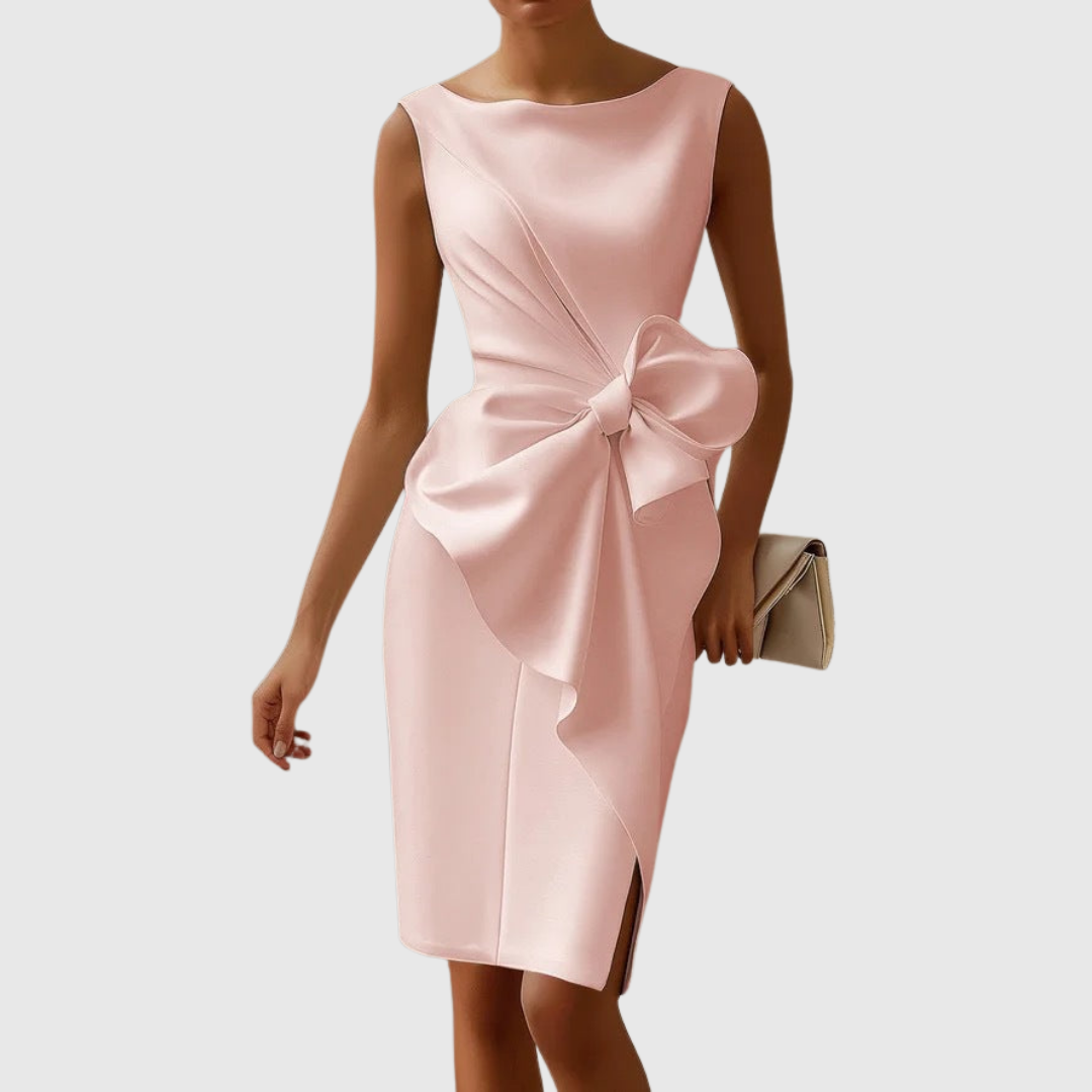 Women’s Elegant Midi Dress with Bow Detail for Formal Occasions 2