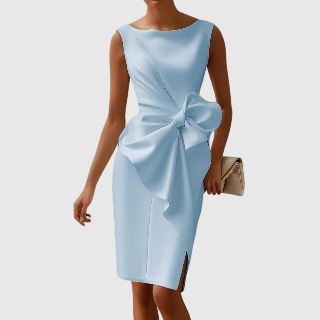Women’s Elegant Midi Dress with Bow Detail for Formal Occasions 3