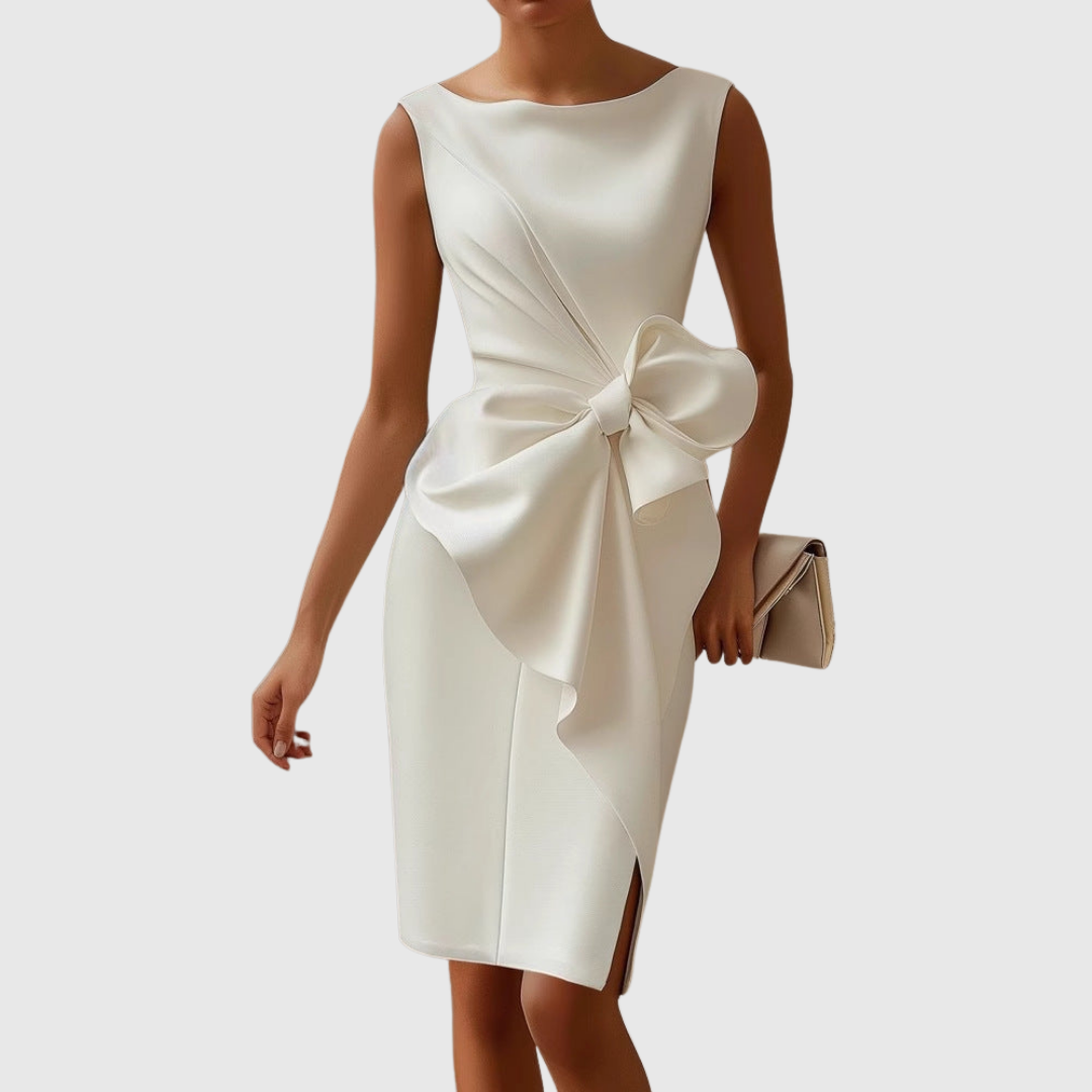 Women’s Elegant Midi Dress with Bow Detail for Formal Occasions 4