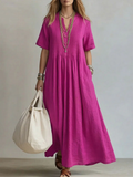 Women’s Elegant Pleated Maxi Dress Lightweight Linen for Summer 0
