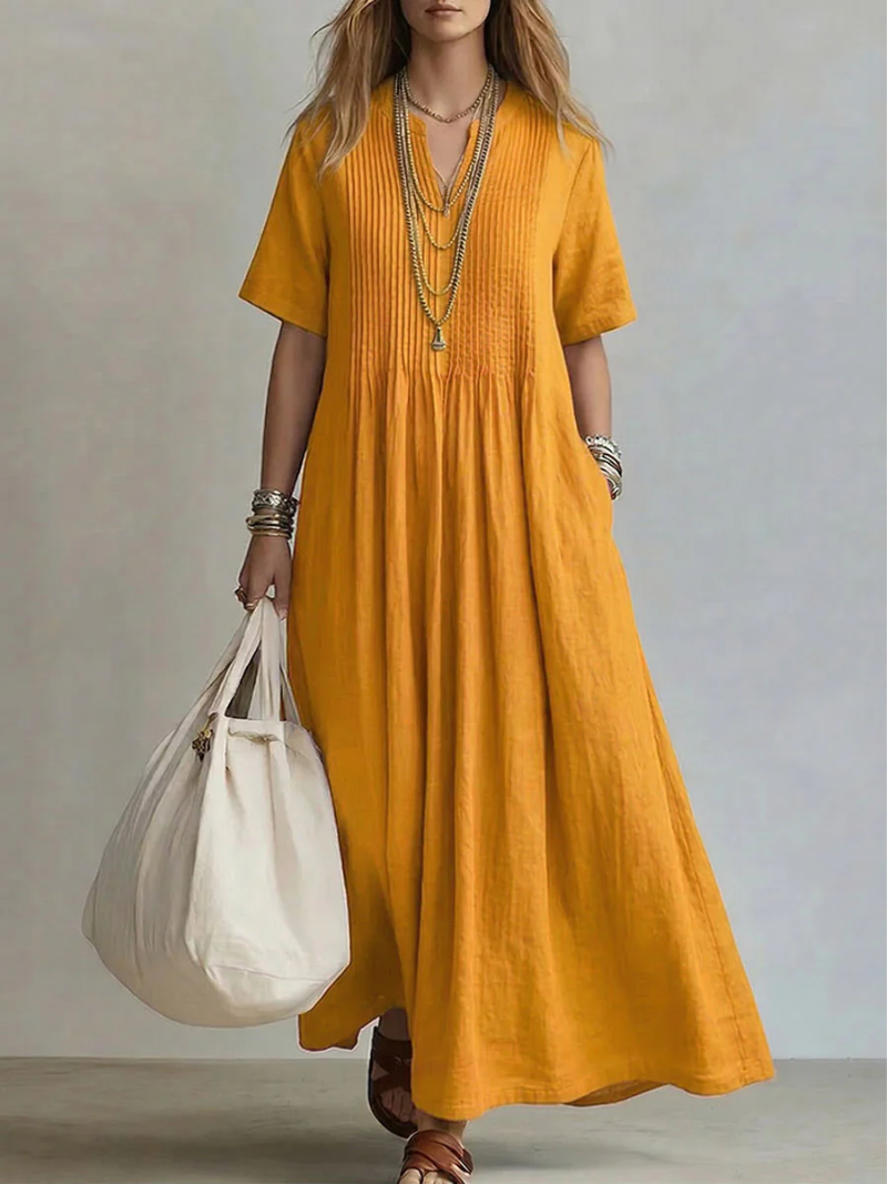 Women’s Elegant Pleated Maxi Dress Lightweight Linen for Summer 3