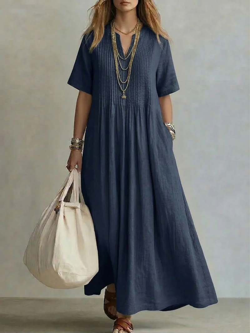 Women’s Elegant Pleated Maxi Dress Lightweight Linen for Summer 4