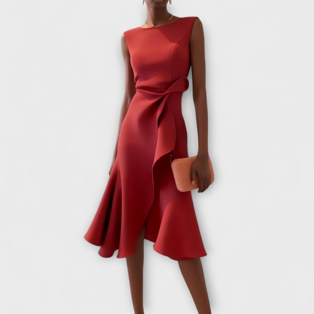 Women’s Elegant Pleated Midi Dress Flowing Design for Formal Occasions 0