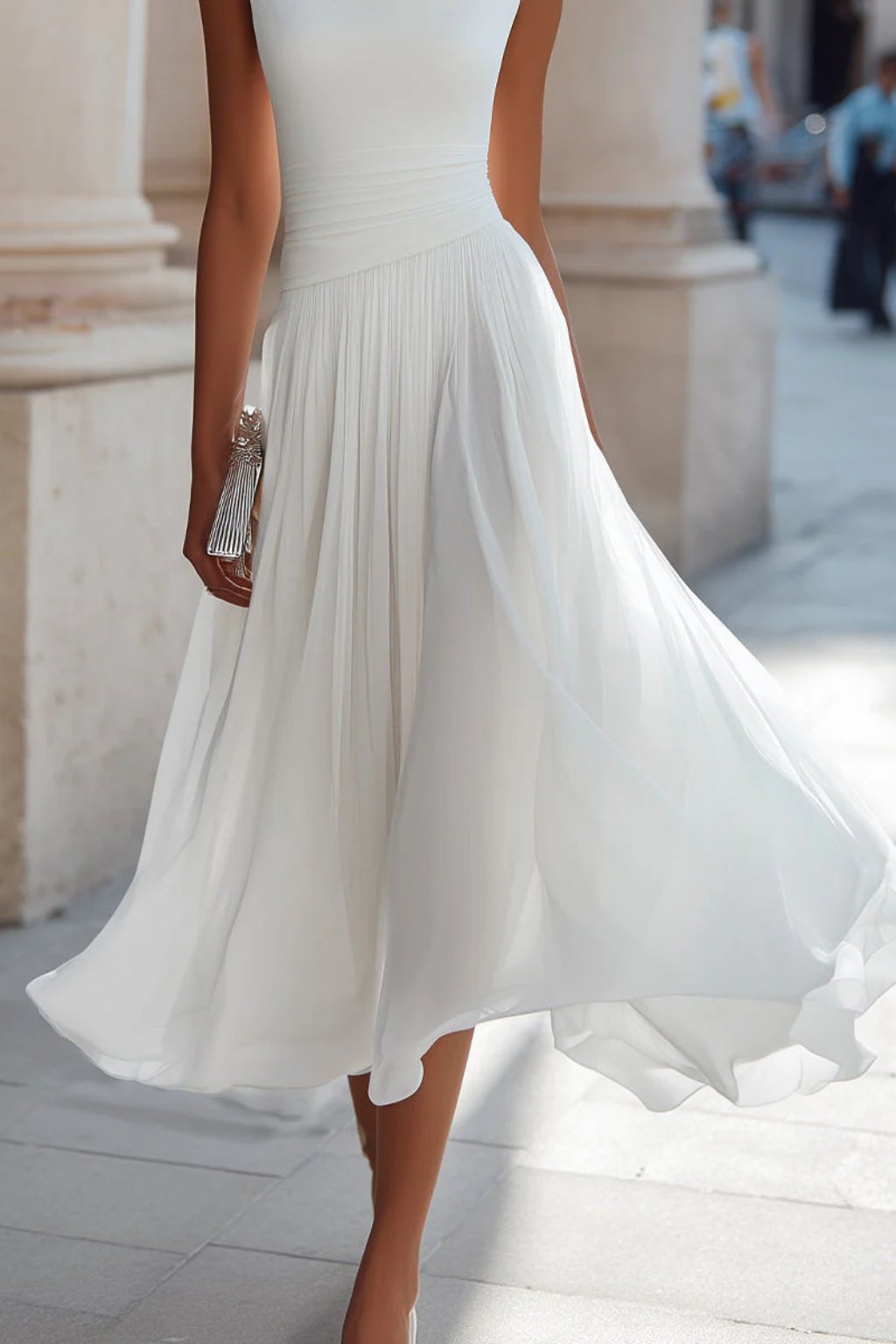 Women’s Elegant Pleated Midi Dress with Cowl Neck Design 3