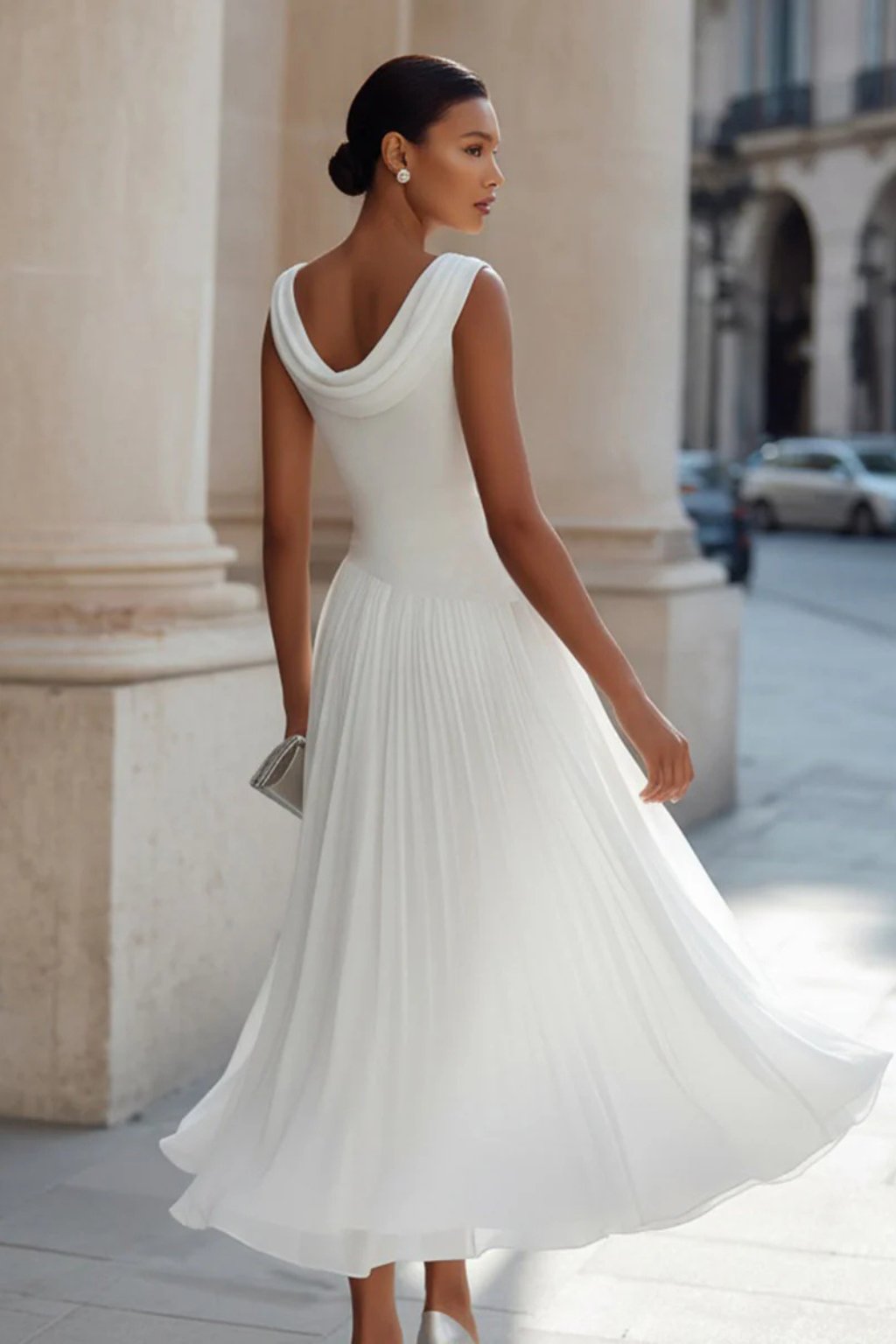 Women’s Elegant Pleated Midi Dress with Cowl Neck Design 4